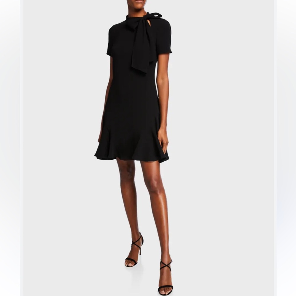 Shoshanna Bosher Cap Sleeve Black Mini Dress w Neck Tie Size 12